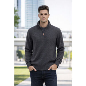 Jos. A. Bank Men's Sz S 1/4 Zip Gray Lambs Wool Pullover Sweater Heritage Casual